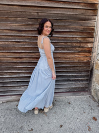 Baby Blue Spaghetti Strap Tiered Midi Dress