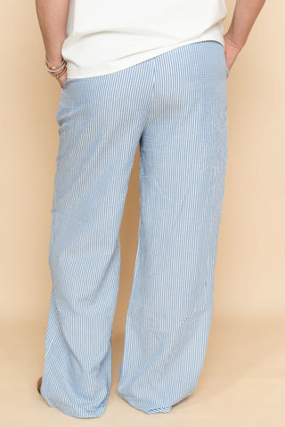 Light blue and white striped casual lounge pants for women