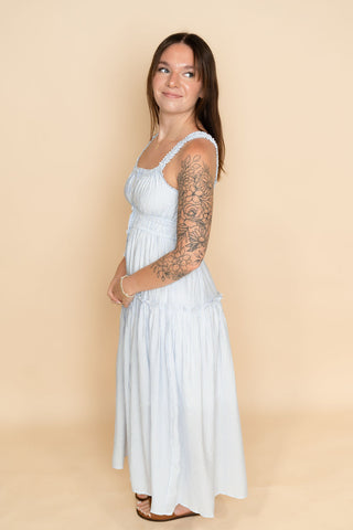 Striped seersucker midi sun dress for women