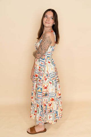 Kaya coastal printed midi dress for women