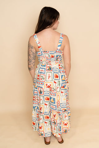 Back of Kaya coastal midi sun dress for women