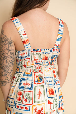 Women's coastal print midi dress for summer