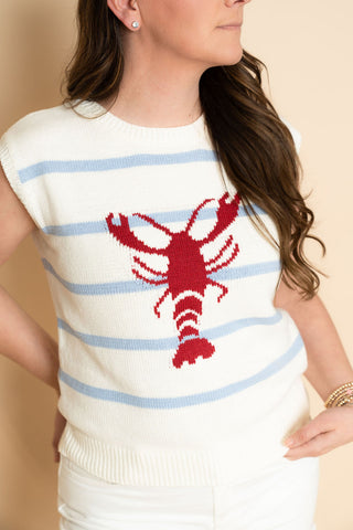 Lobster striped short sleeve knit sweater for women's coastal outfit