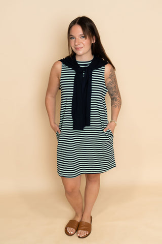 Navy striped mini sun dress for women