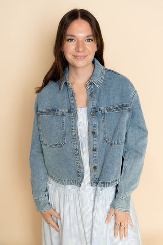 Medium washed denim jacket for women