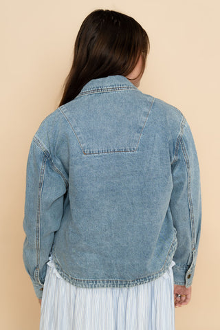Medium wash denim jacket for women