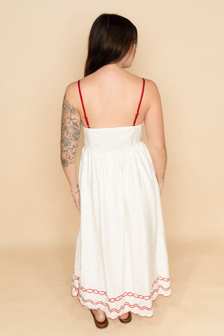 Back of Marta embroidered maxi dress in white for women