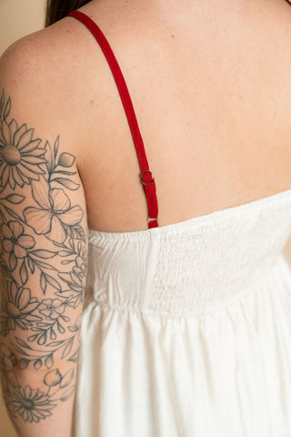 Adjustable straps on white embroidered maxi dress for women