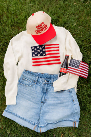 Collins American Flag Sweater - White