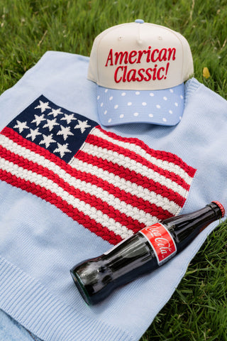 American Classic Trucker Hat with Blue Polka Dots