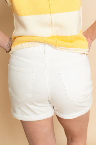 Vervet High Rise Cuffed Denim Shorts - White