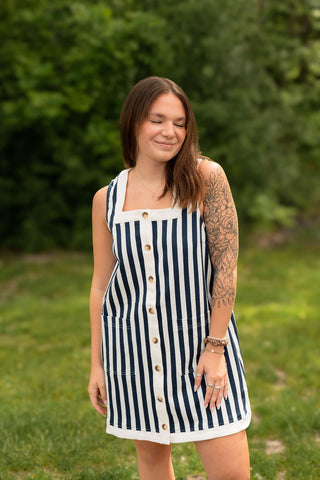 Remi Striped Mini Dress - Navy