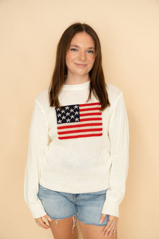 Collins American Flag Sweater - White