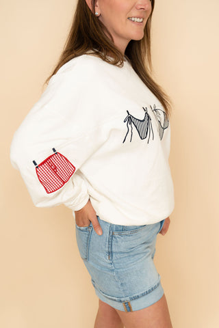 All-American Summer Icon Sweatshirt: Patriotic Embroidered Coastal Pullover