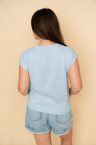 Wren American Flag Knit Top - Light Blue