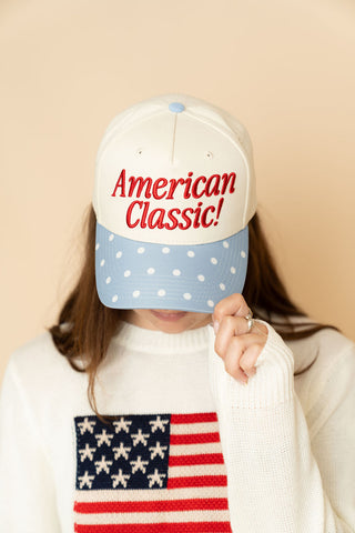 American Classic Trucker Hat with Blue Polka Dots