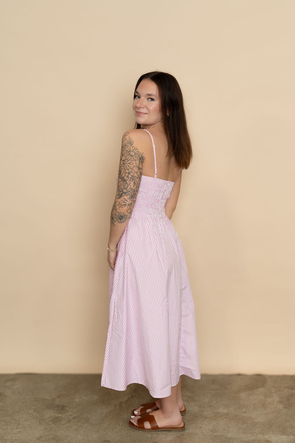 Mallory Striped Midi Dress - Pink