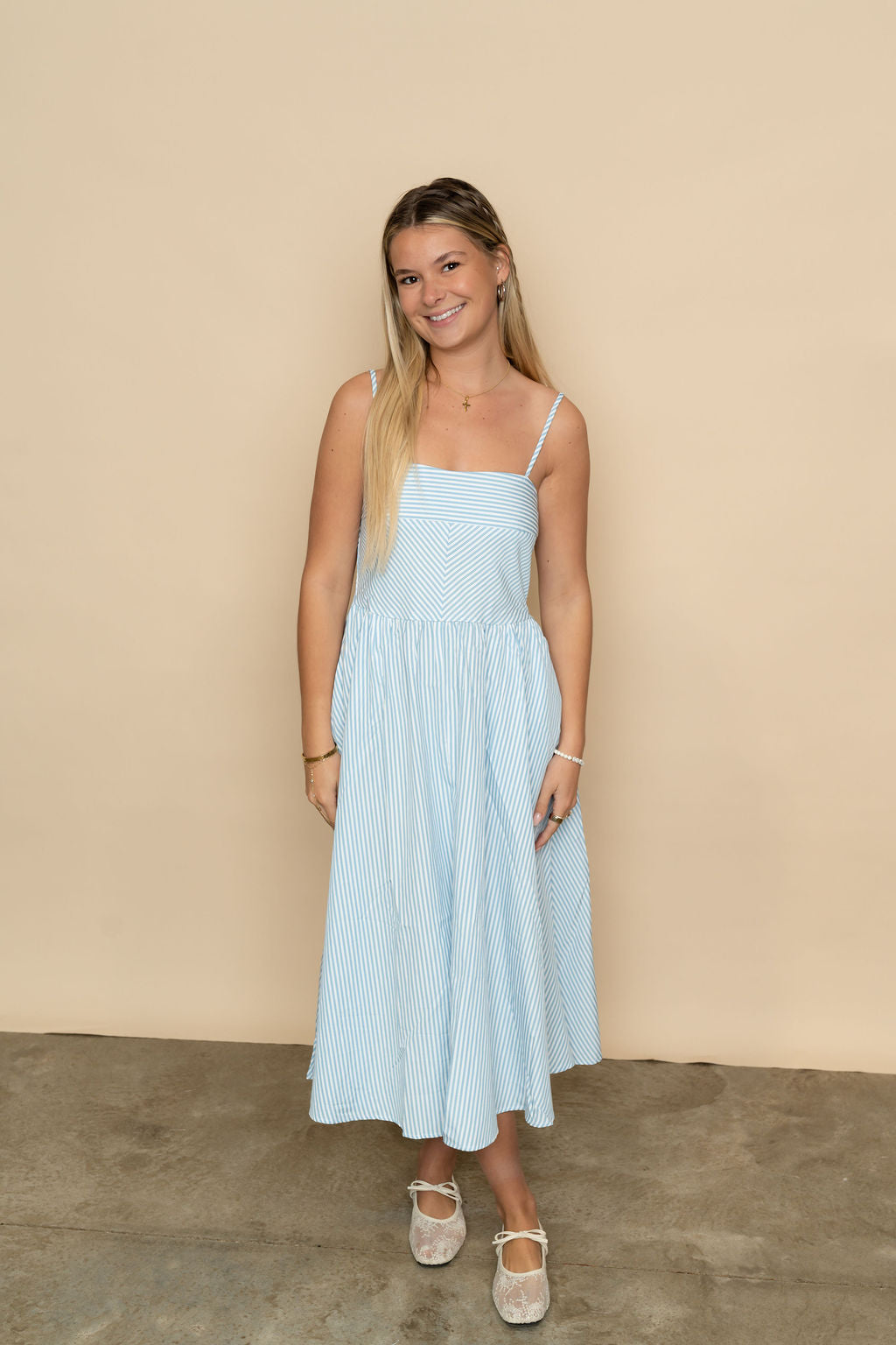 Mallory Striped Midi Dress - Blue