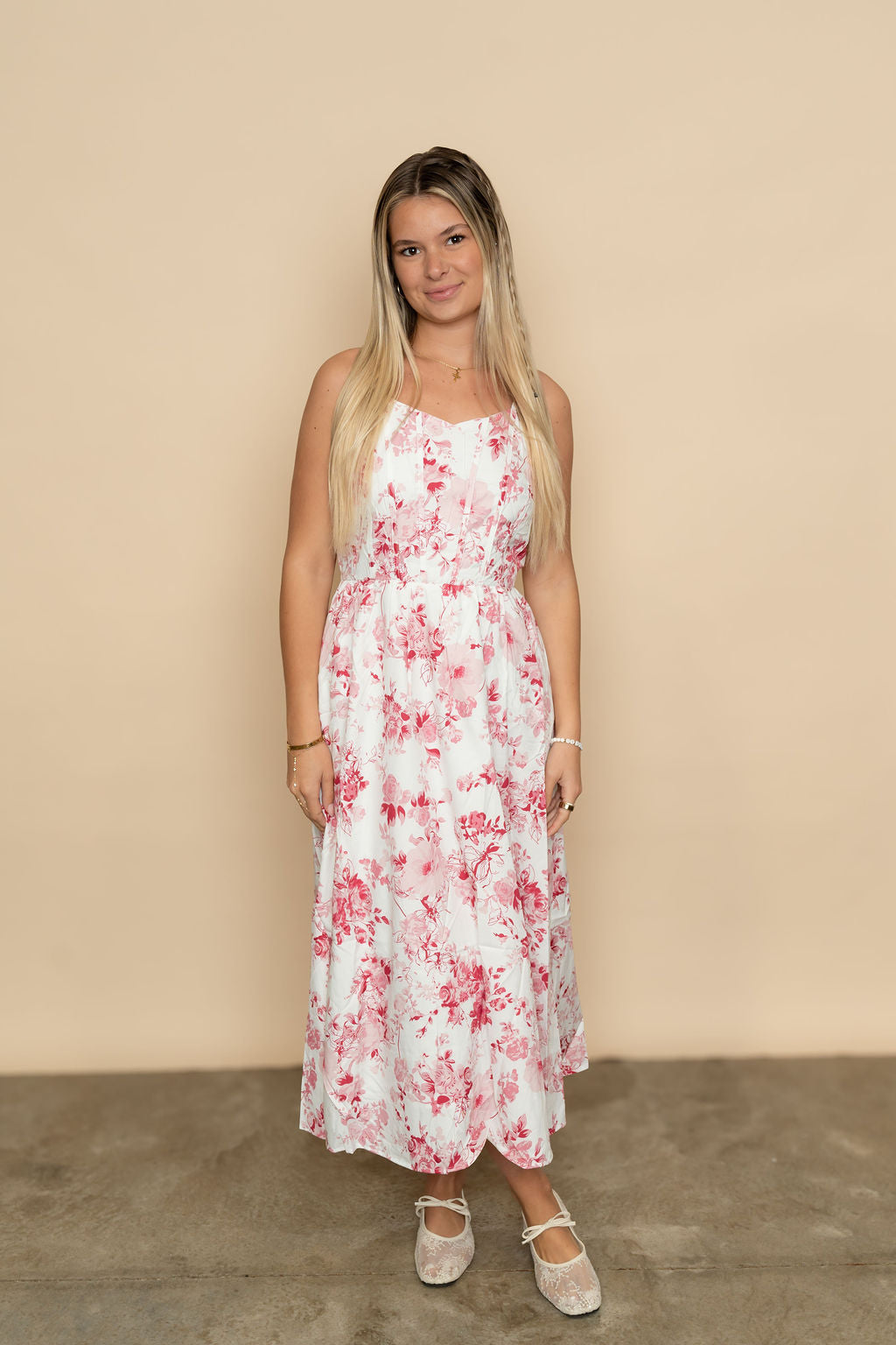 Betty Floral Piping Detail Midi Dress