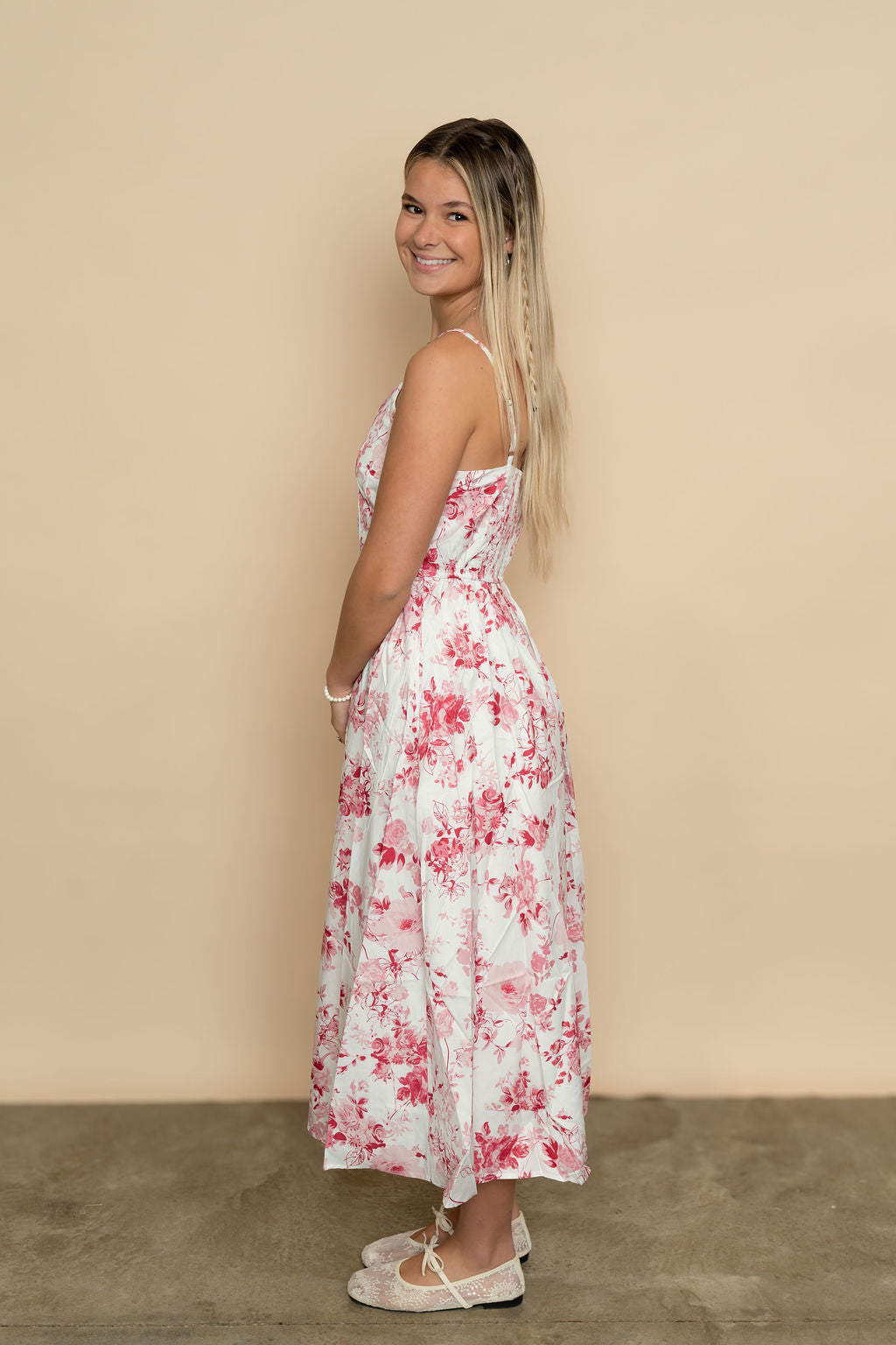 Betty Floral Piping Detail Midi Dress