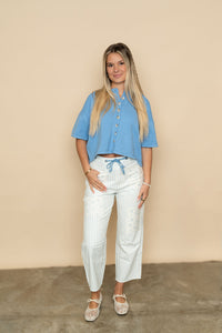 Tatum Button Up Sweater - Coastal Blue