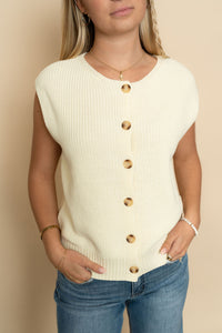 Cody Sleeveless Button-Up Ribbed Vest - Cream