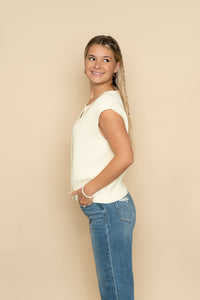 Cody Sleeveless Button-Up Ribbed Vest - Cream