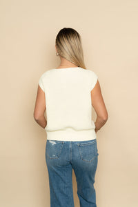 Cody Sleeveless Button-Up Ribbed Vest - Cream