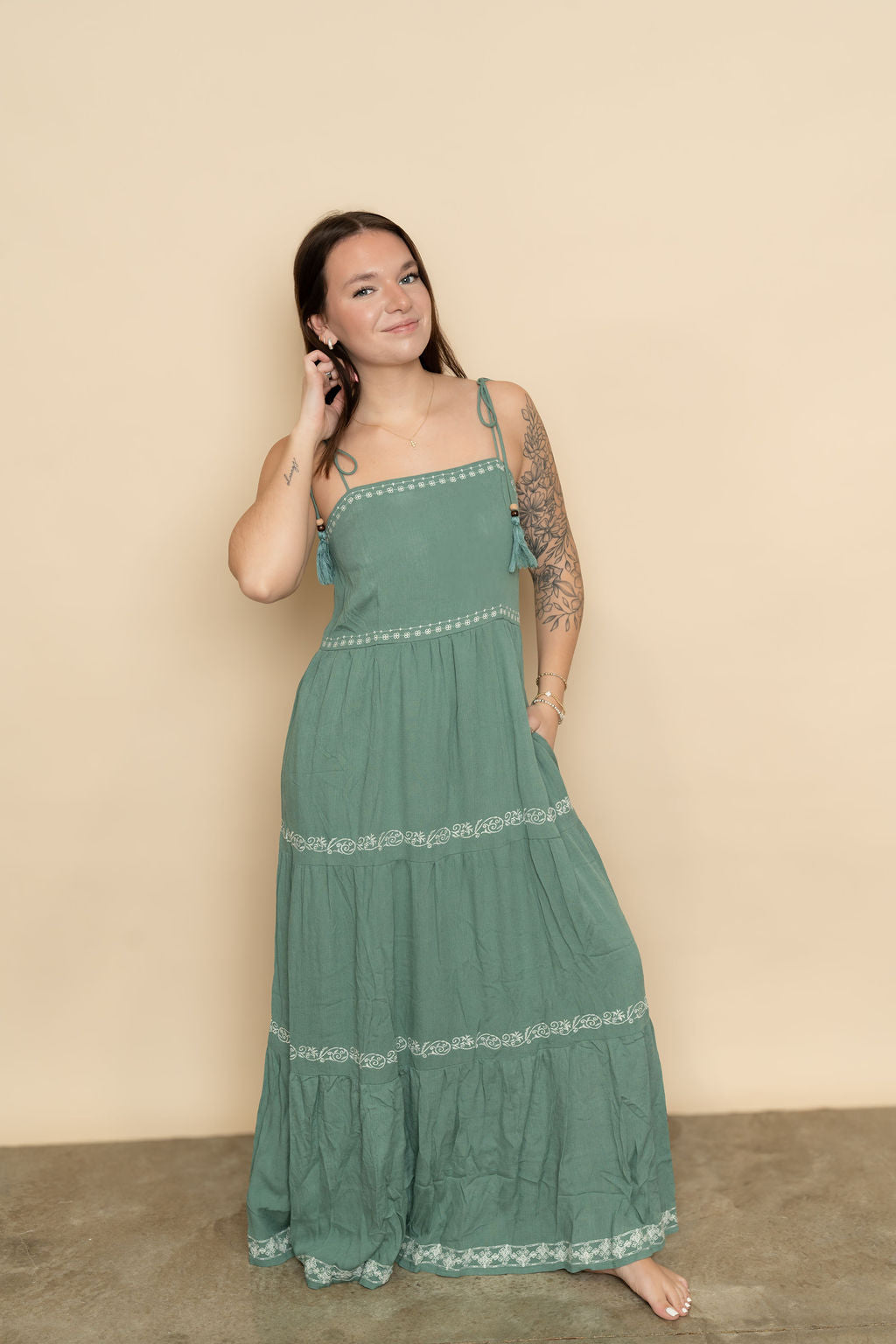 Heather Embroidered Tiered Maxi Sun Dress