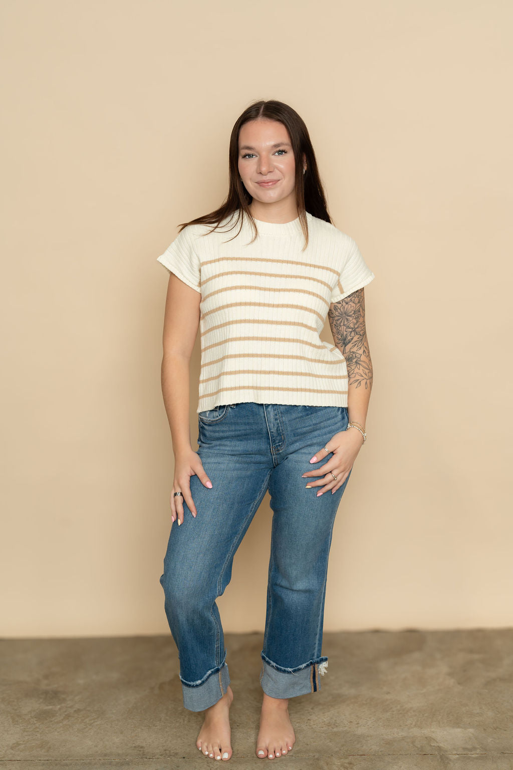 Megan Sleeveless Ribbed Striped Knit Top