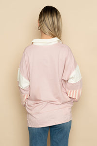 Bindy Mixed Media Print Blocked Knit Rugby Shirt