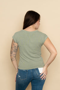 Kit Ribbed Cap Sleeve Tee  - Sage
