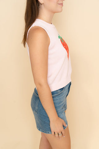 Stacy Strawberry Knit Tank Top - Pink