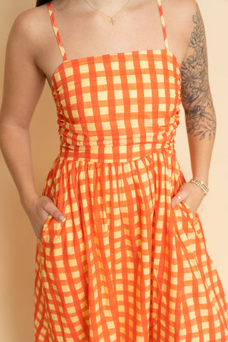Olivia Plaid Maxi Dress - Orange/Yellow