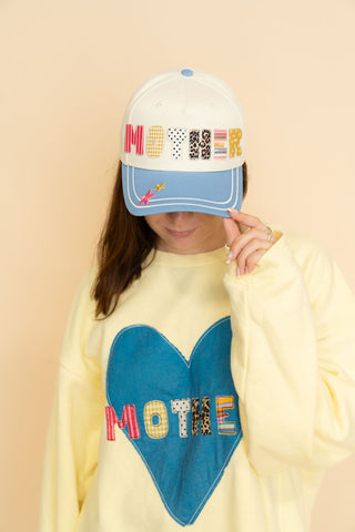 Mother Patchwork Trucker Hat - Cream/Blue