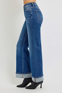Risen Wide Leg Cuffed Jeans