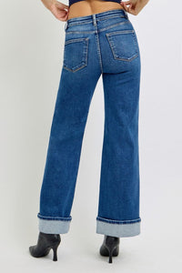 Risen Wide Leg Cuffed Jeans