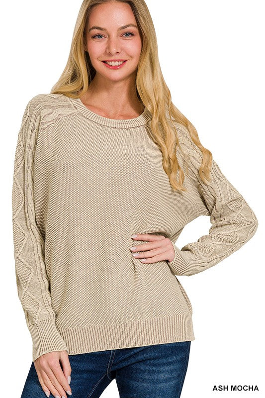 Stone Washed Cable Sleeve Sweater