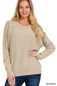 Stone Washed Cable Sleeve Sweater
