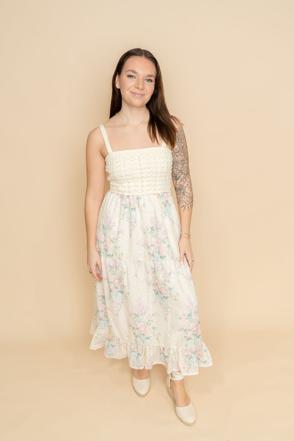 Floral and Crochet maxi dress for women's spring sundress. 