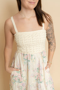 Women's spring floral and crochet maxi dress