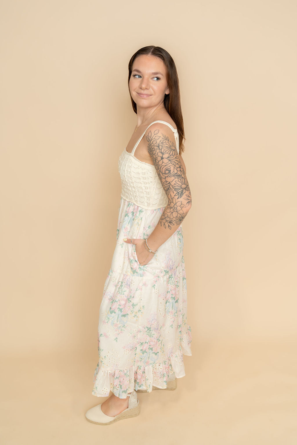 Floral and crochet maxi dress for women