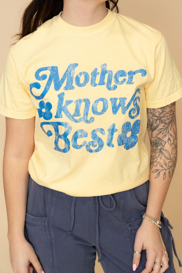 Yellow Mother knows best comfort color graphic tee for women