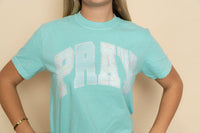 Chalky Mint Pray graphic tee perfect for everyday faith based style. 