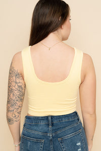Back view of reversible ribbed cami in yellow