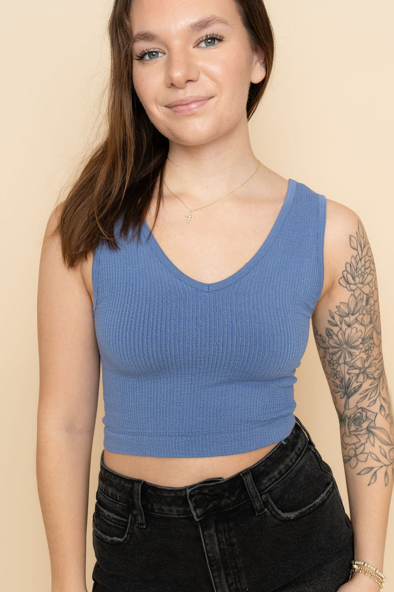 Blue seamless cami tank top for women. 