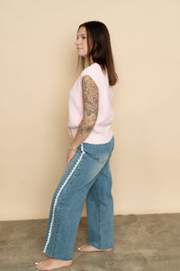 Sleeveless Knit Sweater vest in pink for a casual everyday outfit. 