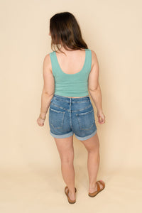 Vervet high rise cuffed denim shorts in a medium wash for women