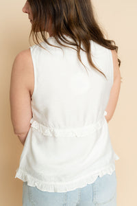 Back of white v-neck lace tank top for women