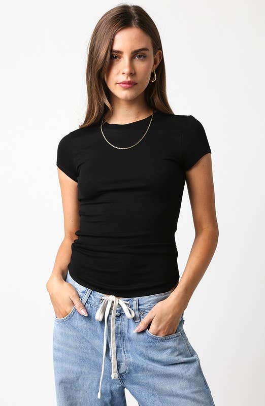 Serena Ribbed Cap Sleeve Top - Black